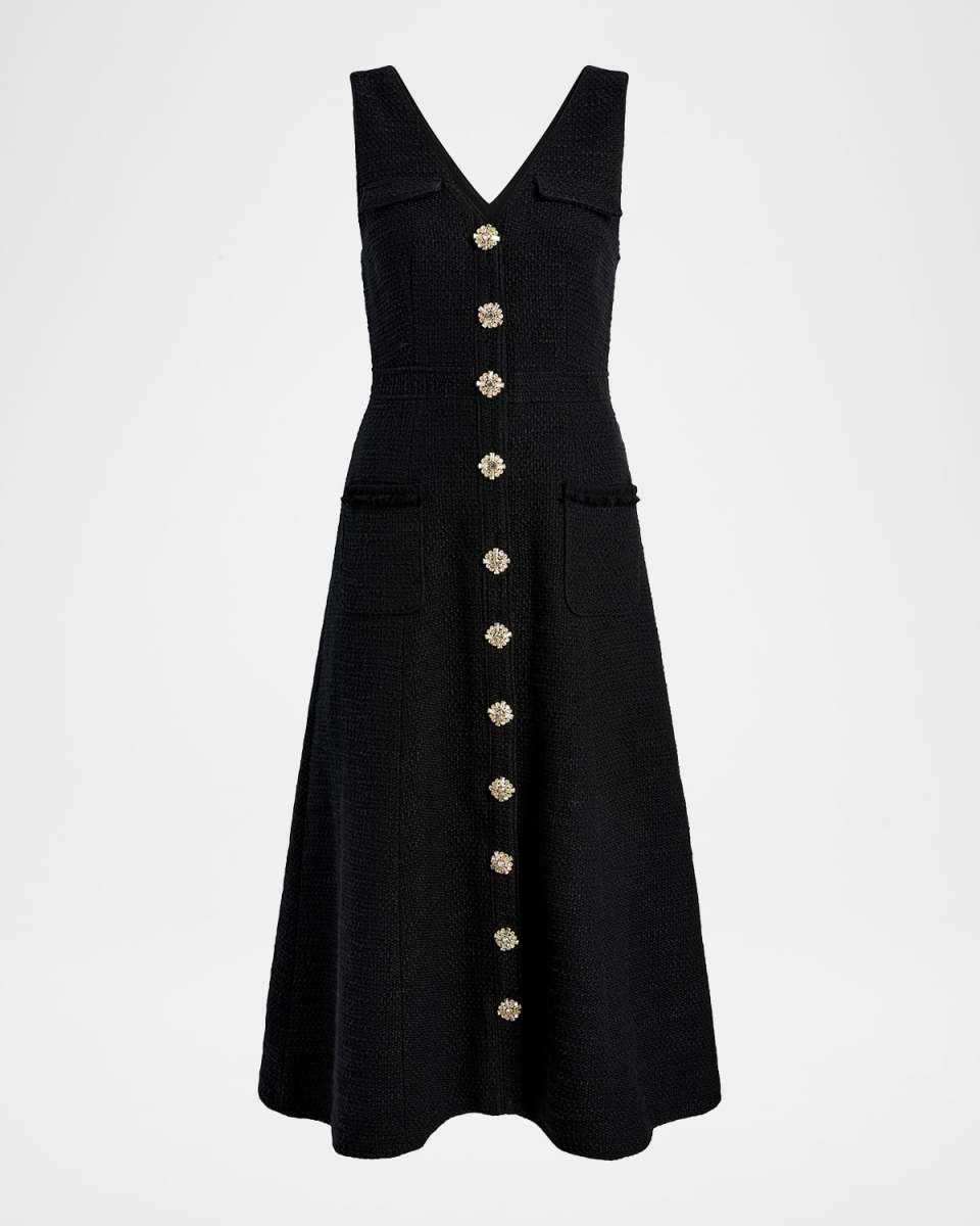 Linda Buttoned Tweed Midi Dress